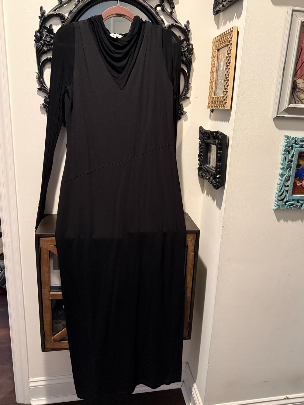 Marcella NY Sheer Hooded Sheer Long Sleeve Maxi Dress Sheer Cowl Neck XL